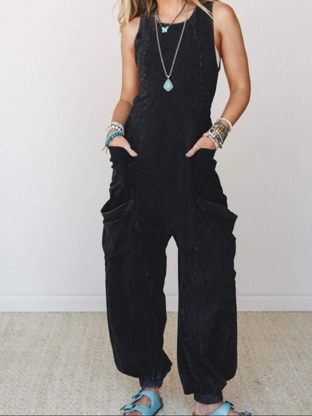 easel Black Casual Jumpsuit with Pockets